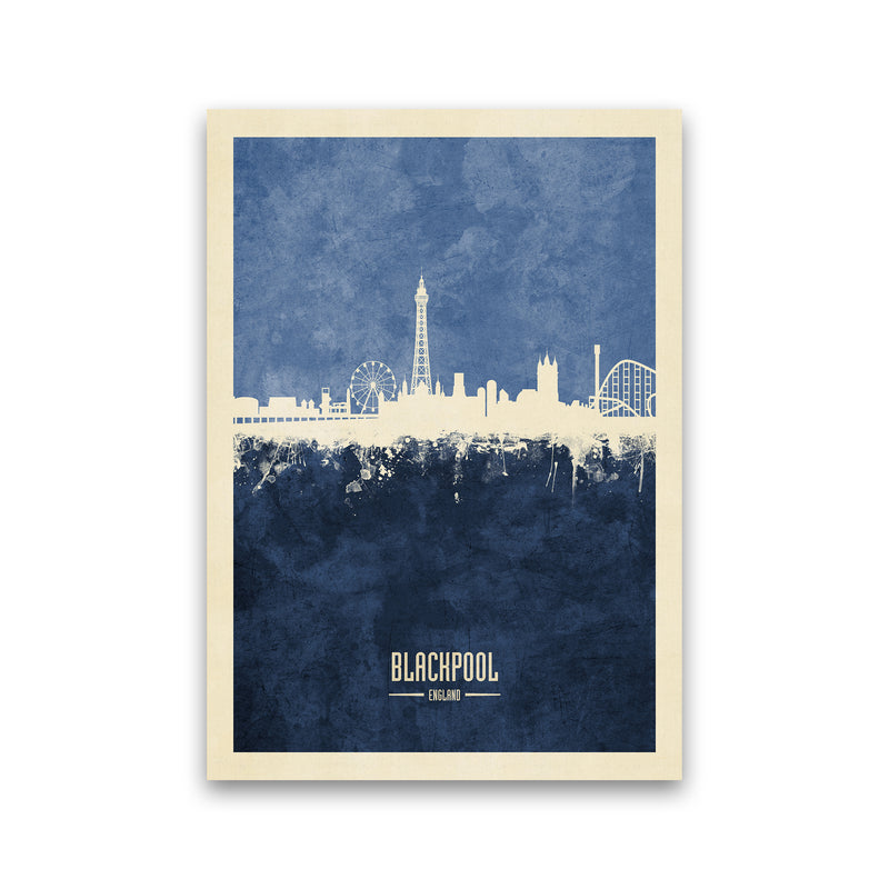 Blackpool England Skyline Portrait Navy Art Print by Michael Tompsett Print Only