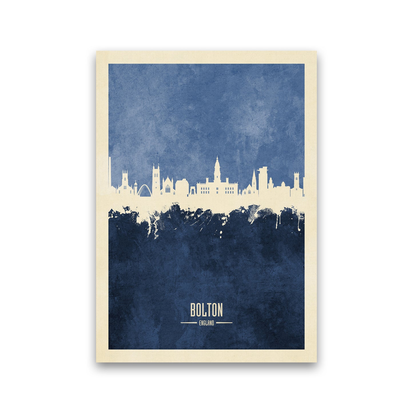 Bolton England Skyline Portrait Navy Art Print by Michael Tompsett Print Only