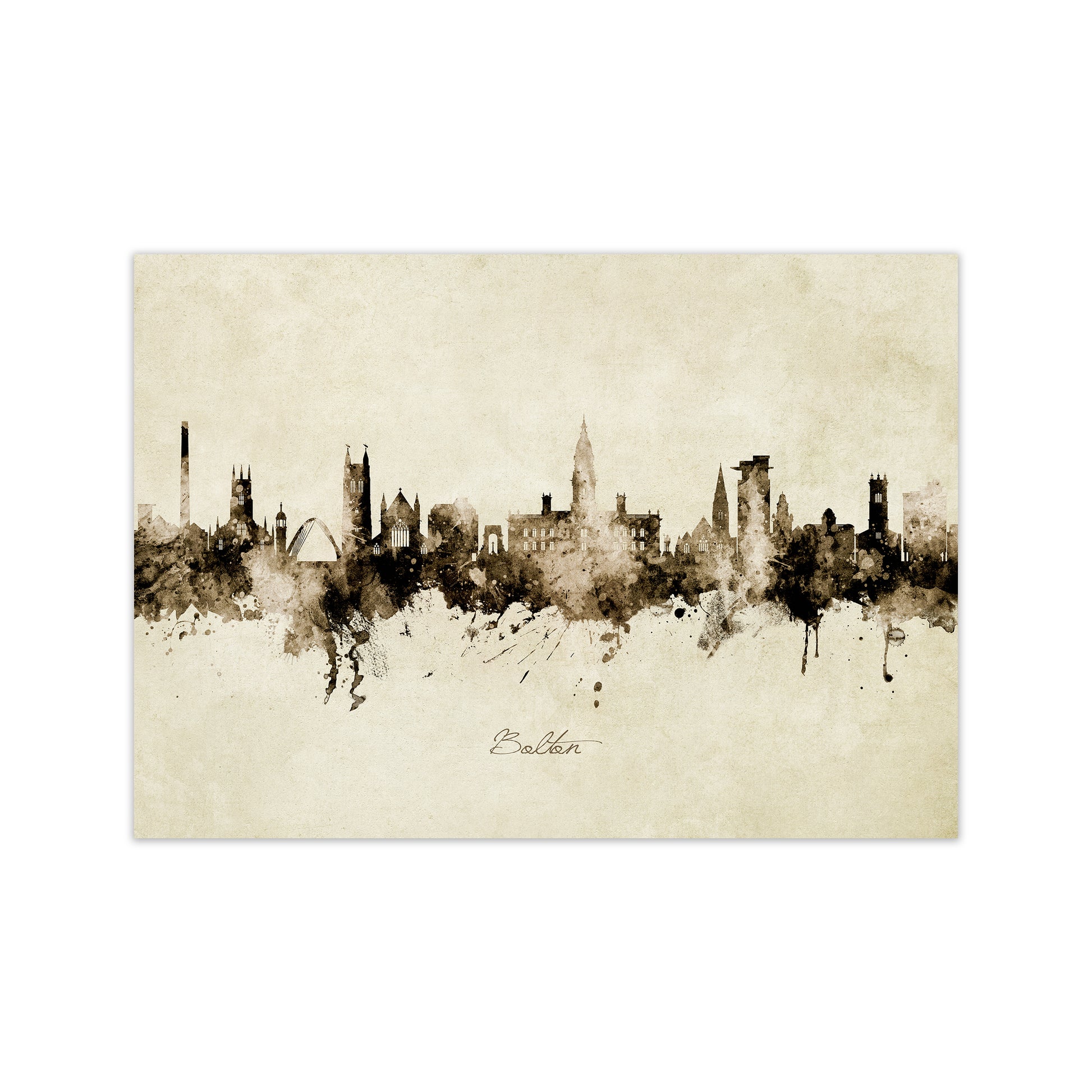 Bolton England Skyline Vintage Art Print by Michael Tompsett Print Only