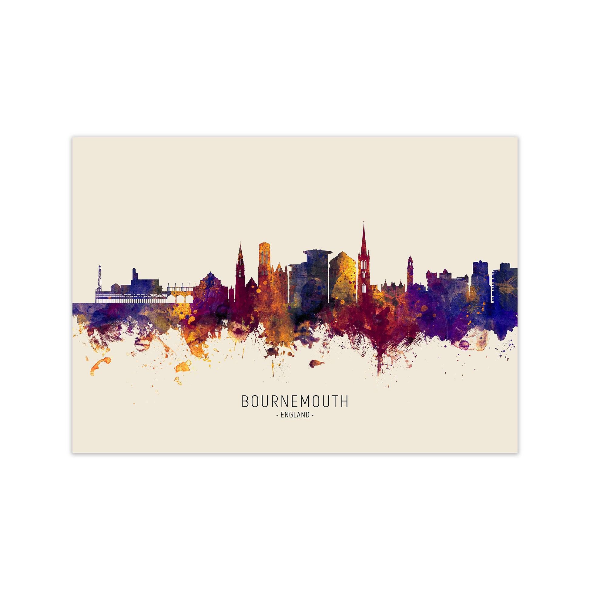 Bournemouth England Skyline Autumn City Name Art Print by Michael Tompsett Print Only
