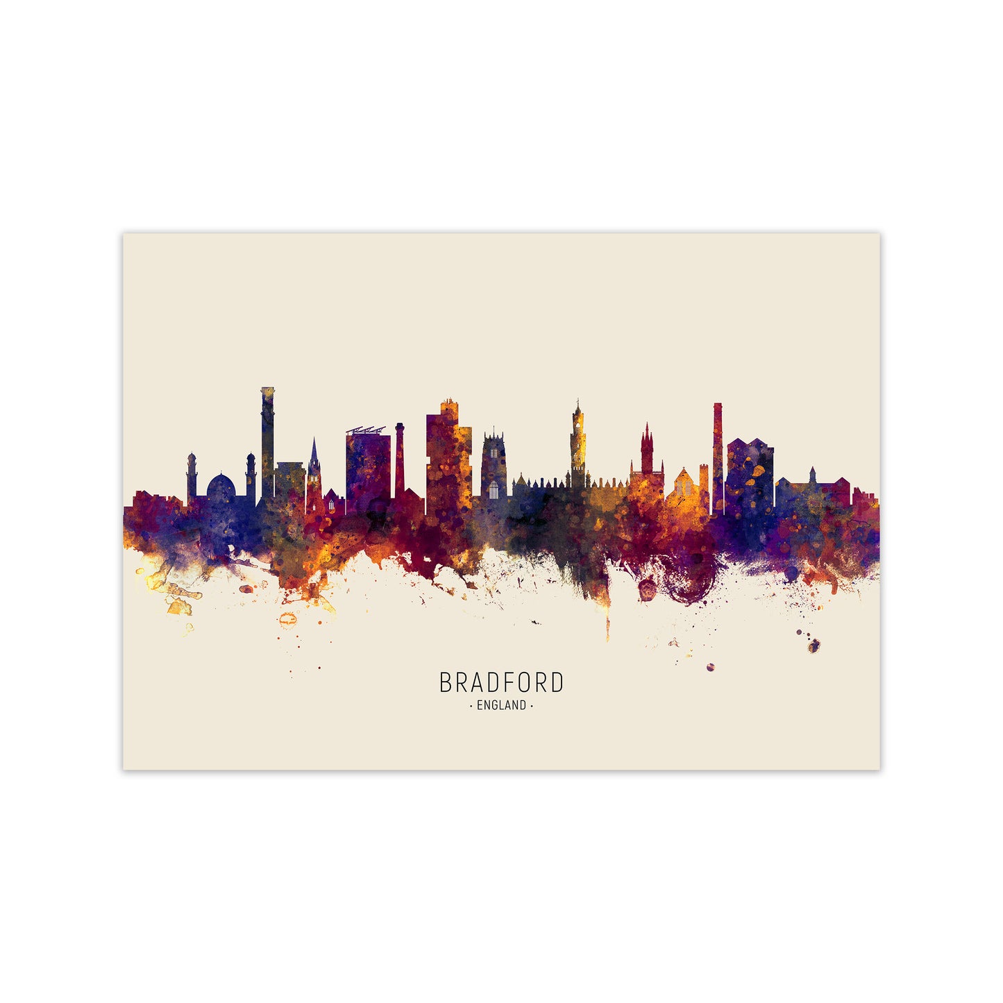 Bradford England Skyline Autumn City Name Art Print by Michael Tompsett Print Only