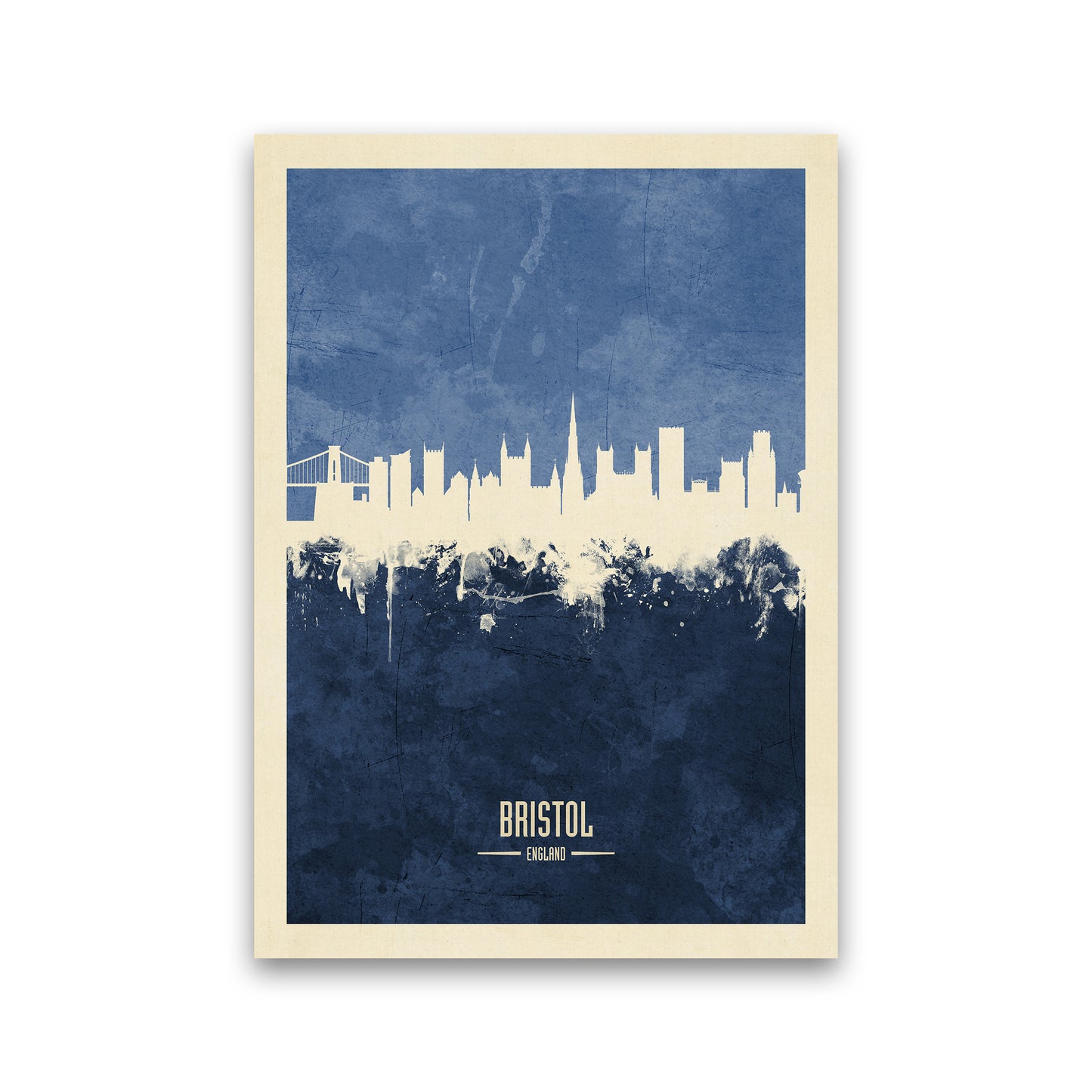 Bristol England Skyline Portrait Navy Art Print by Michael Tompsett Print Only