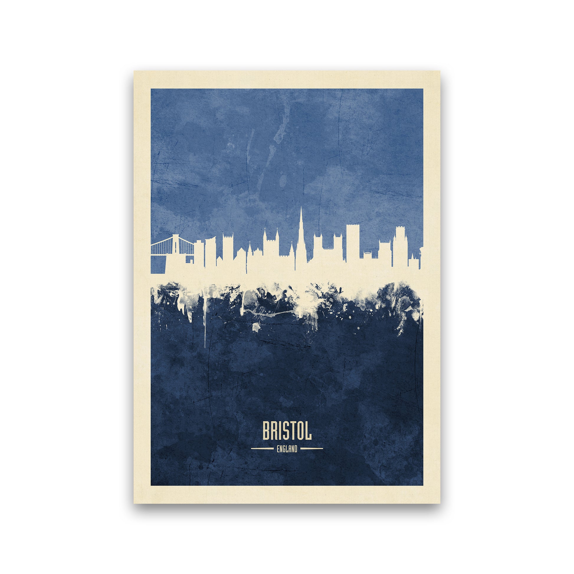 Bristol England Skyline Portrait Navy Art Print by Michael Tompsett Print Only