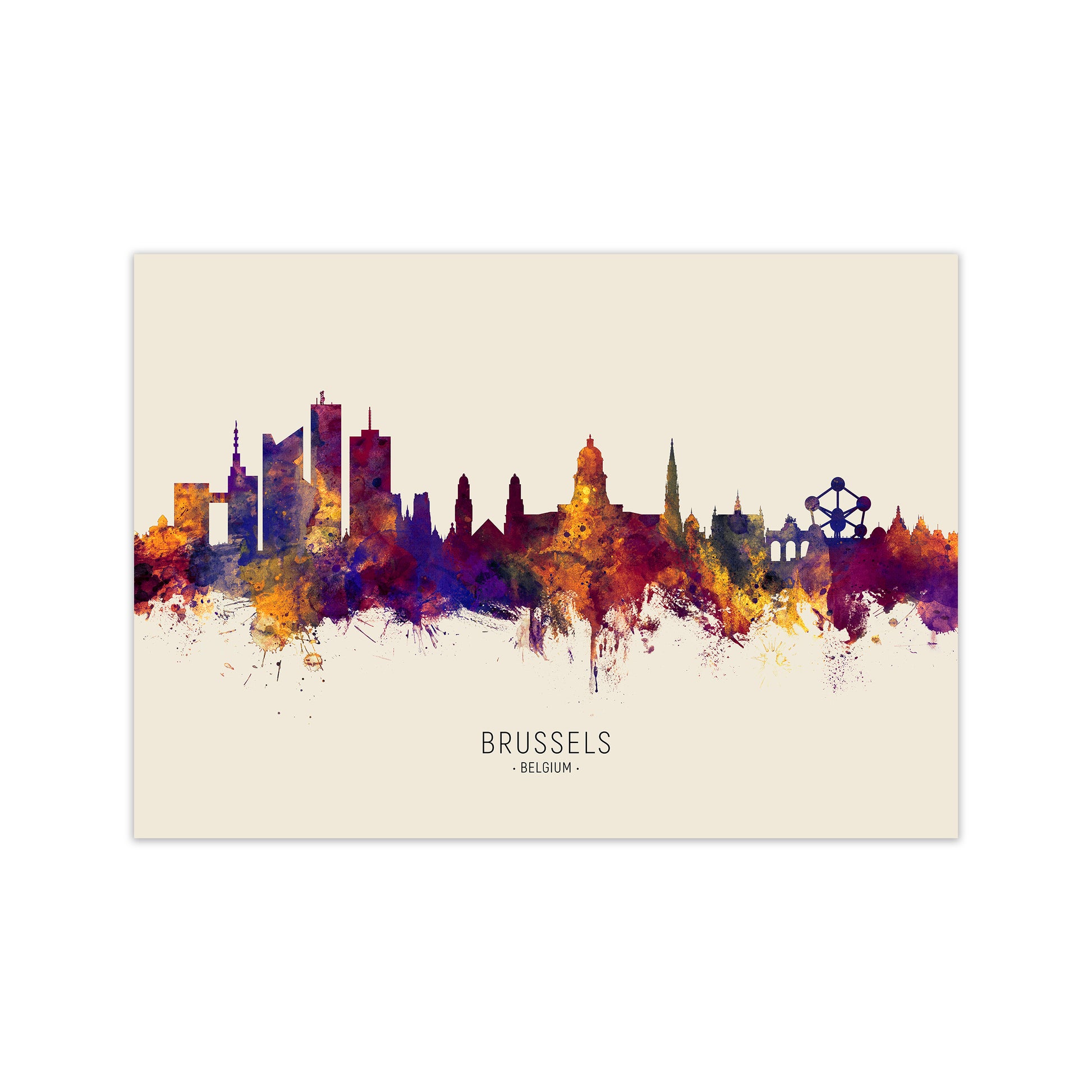 Brussels Belgium Skyline Autumn City Name Art Print by Michael Tompsett Print Only