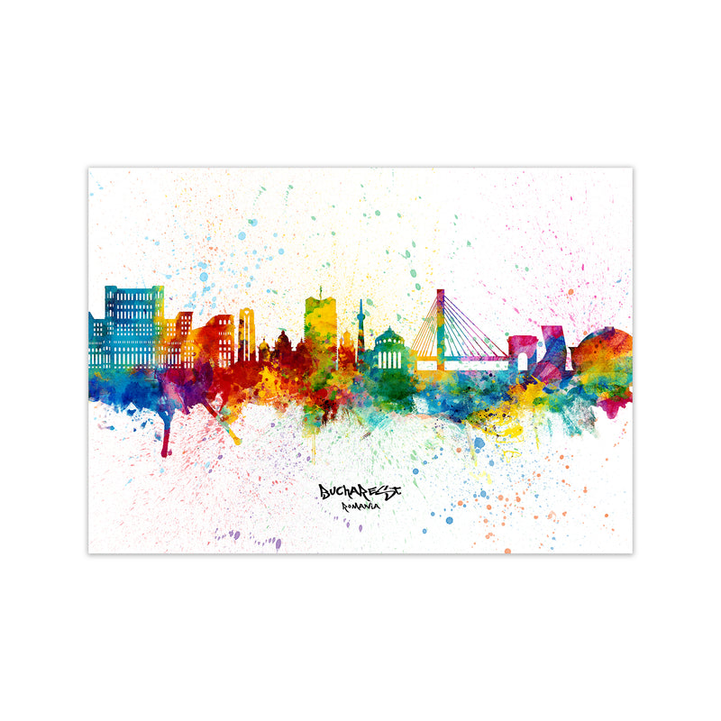 Bucharest Romania Skyline Splash Art Print by Michael Tompsett Print Only