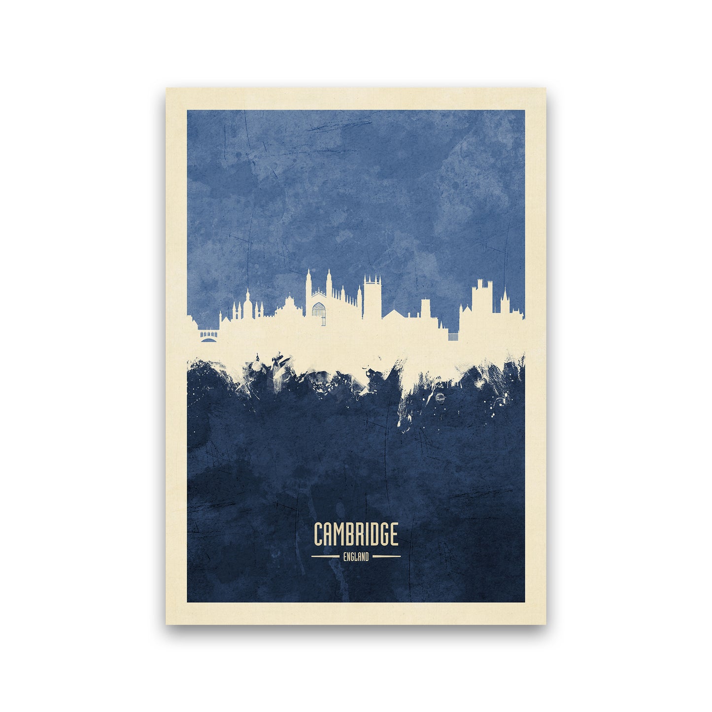 Cambridge England Skyline Portrait Navy Art Print by Michael Tompsett Print Only