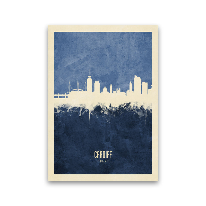 Cardiff Wales Skyline Portrait Navy Art Print by Michael Tompsett Print Only