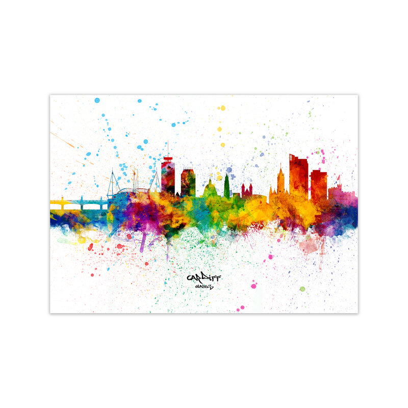Cardiff Wales Skyline Splash Art Print by Michael Tompsett Print Only