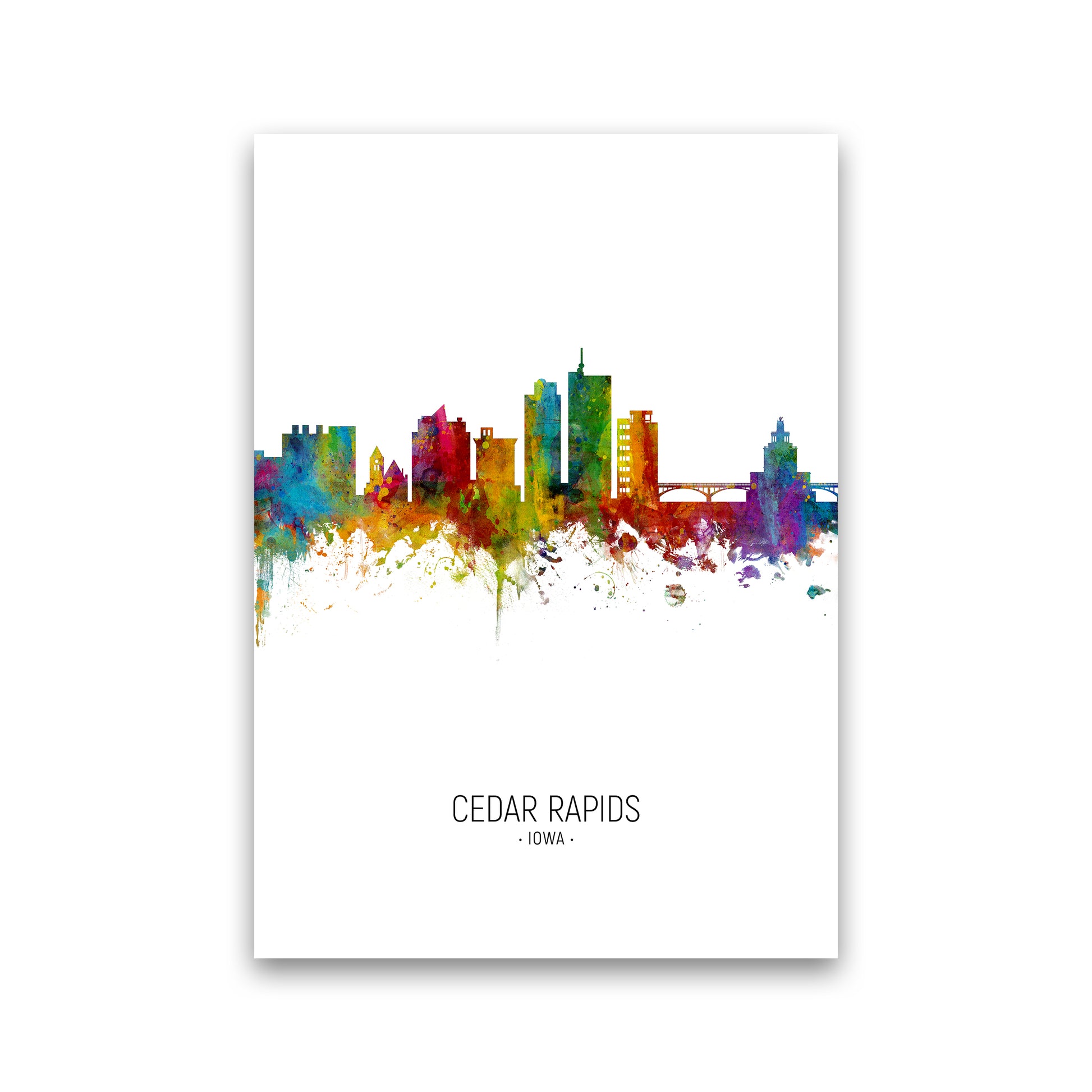 Cedar Rapids Iowa Skyline Portrait Art Print by Michael Tompsett Print Only
