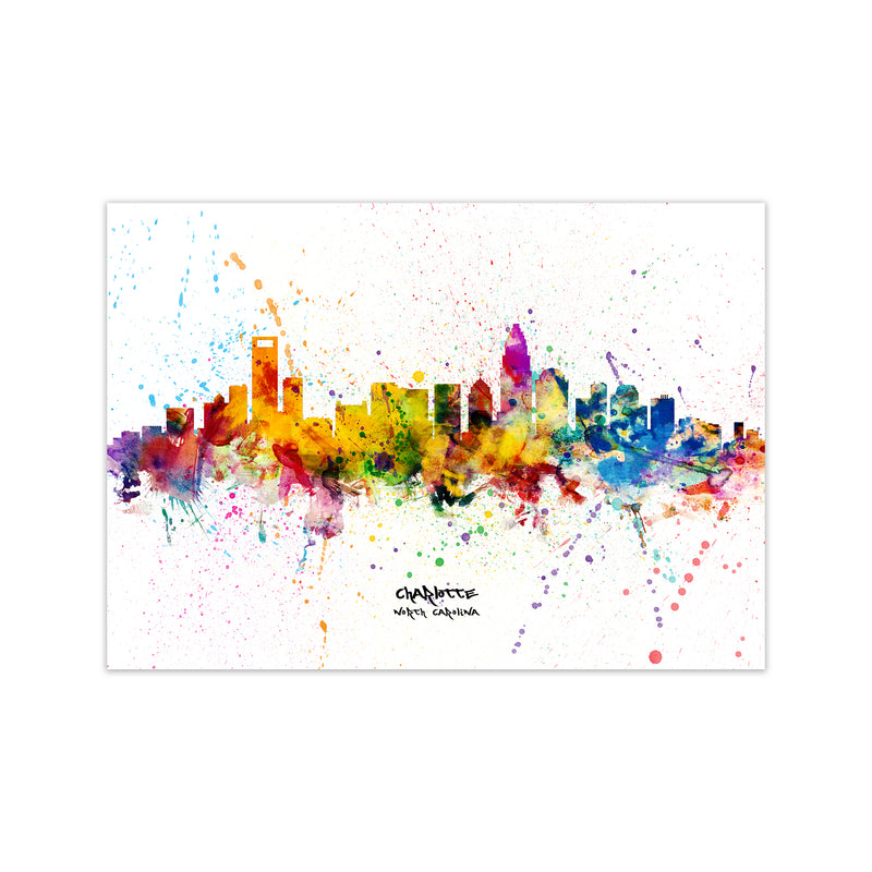 Charlotte North Carolina Skyline Splash Art Print by Michael Tompsett Print Only