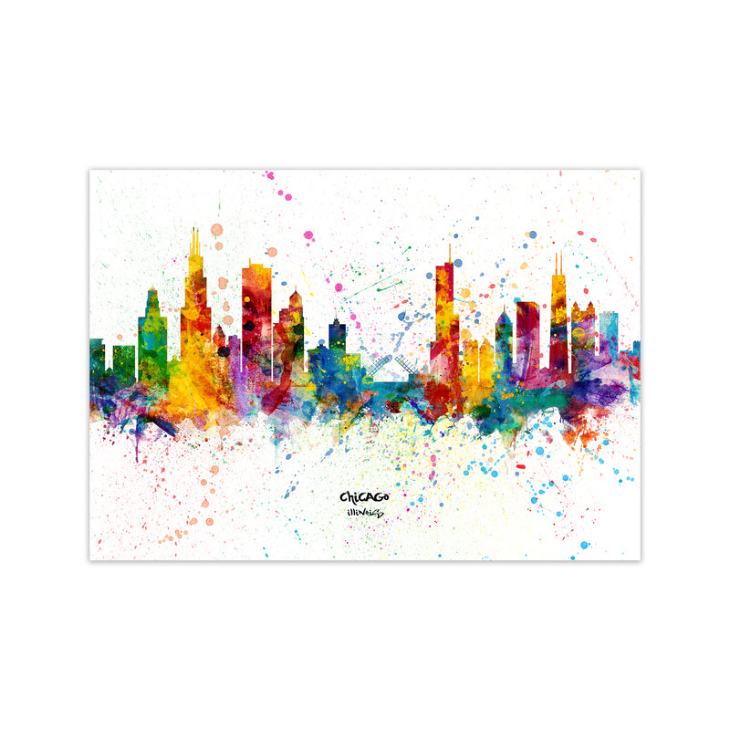 Chicago Illinois Skyline Splash Art Print by Michael Tompsett Print Only
