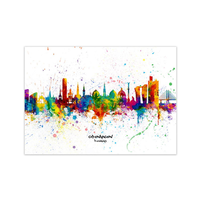 Copenhagen Denmark Skyline Splash Art Print by Michael Tompsett Print Only