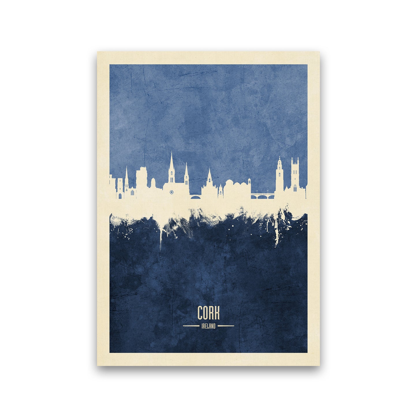 Cork Ireland Skyline Portrait Navy Art Print by Michael Tompsett Print Only
