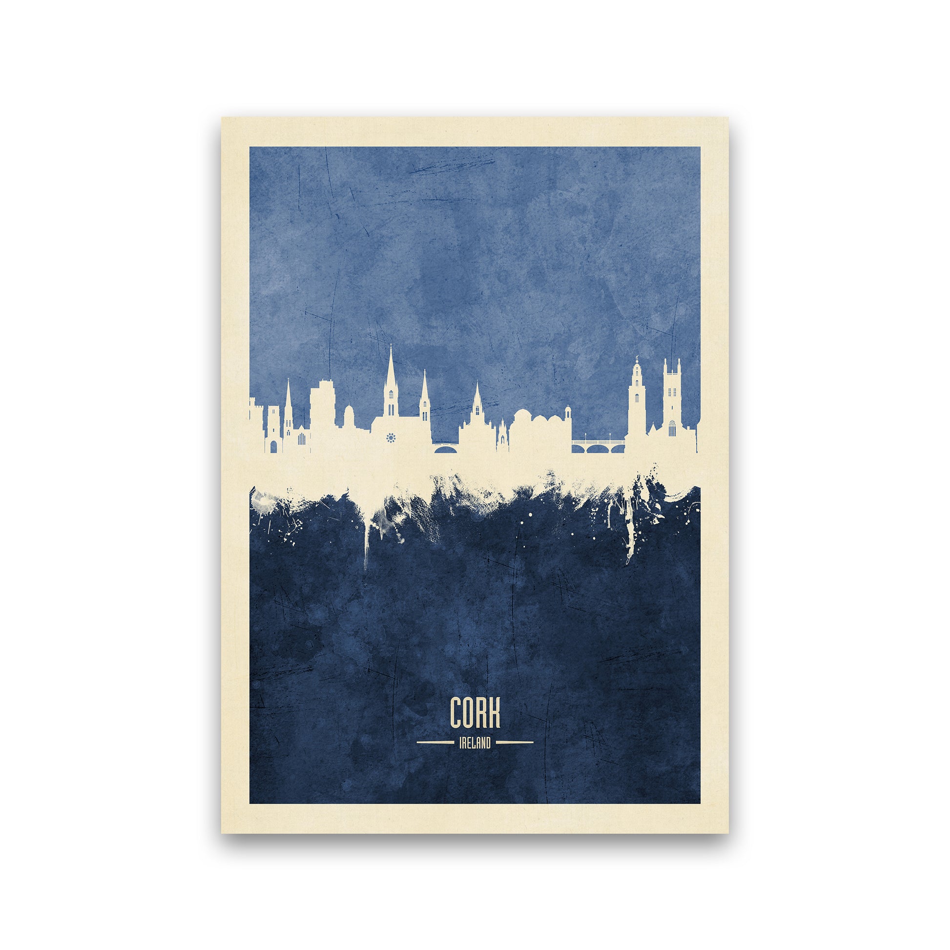 Cork Ireland Skyline Portrait Navy Art Print by Michael Tompsett Print Only