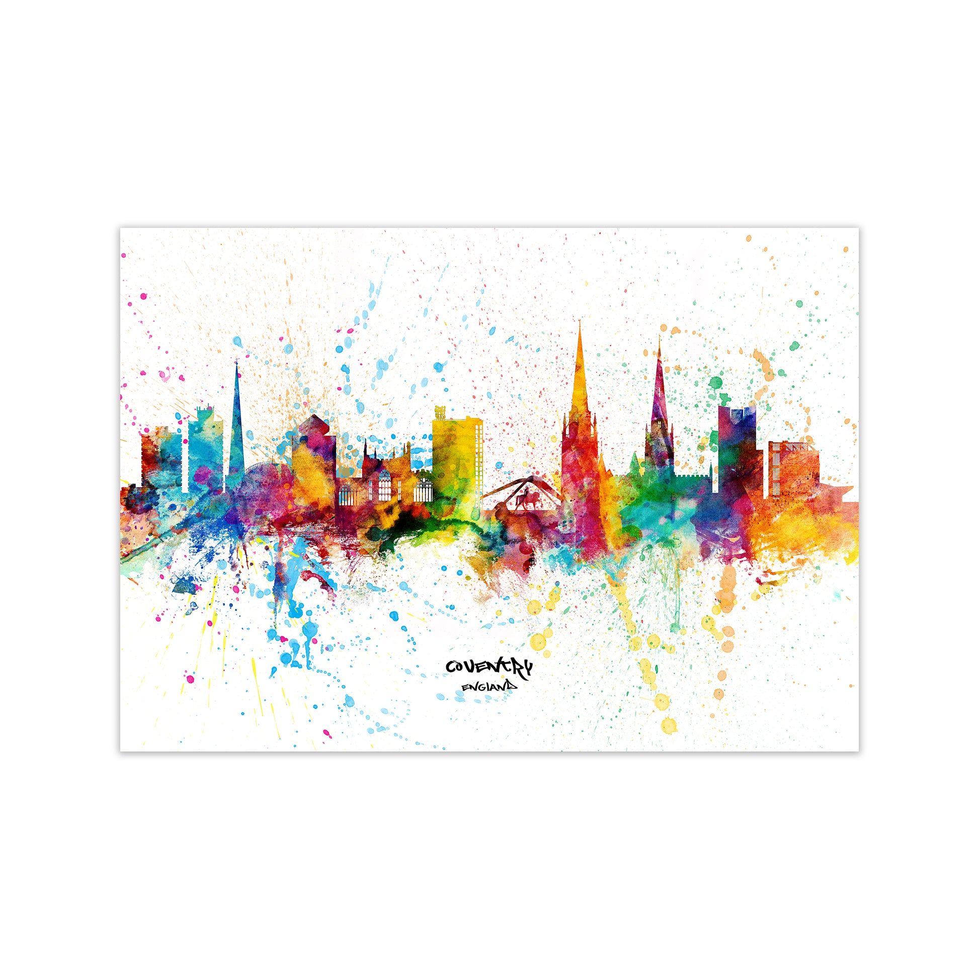 Coventry England Skyline Splash Art Print by Michael Tompsett Print Only