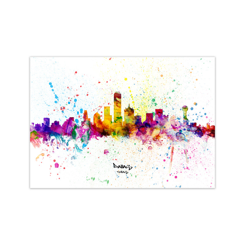 Dallas Texas Skyline Splash Art Print by Michael Tompsett Print Only