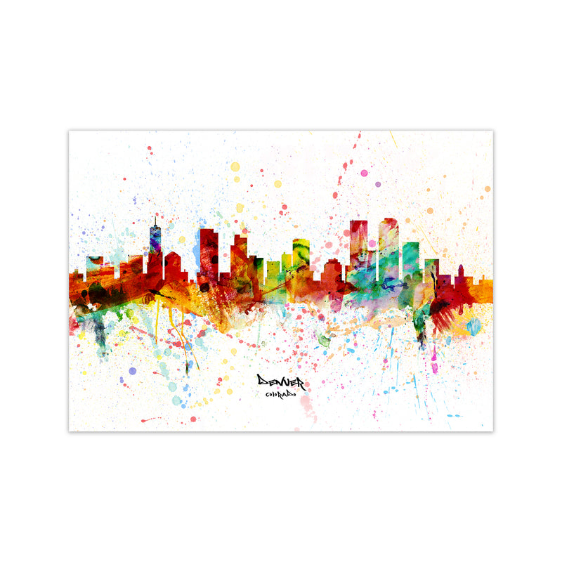 Denver Colorado Skyline Splash Art Print by Michael Tompsett Print Only