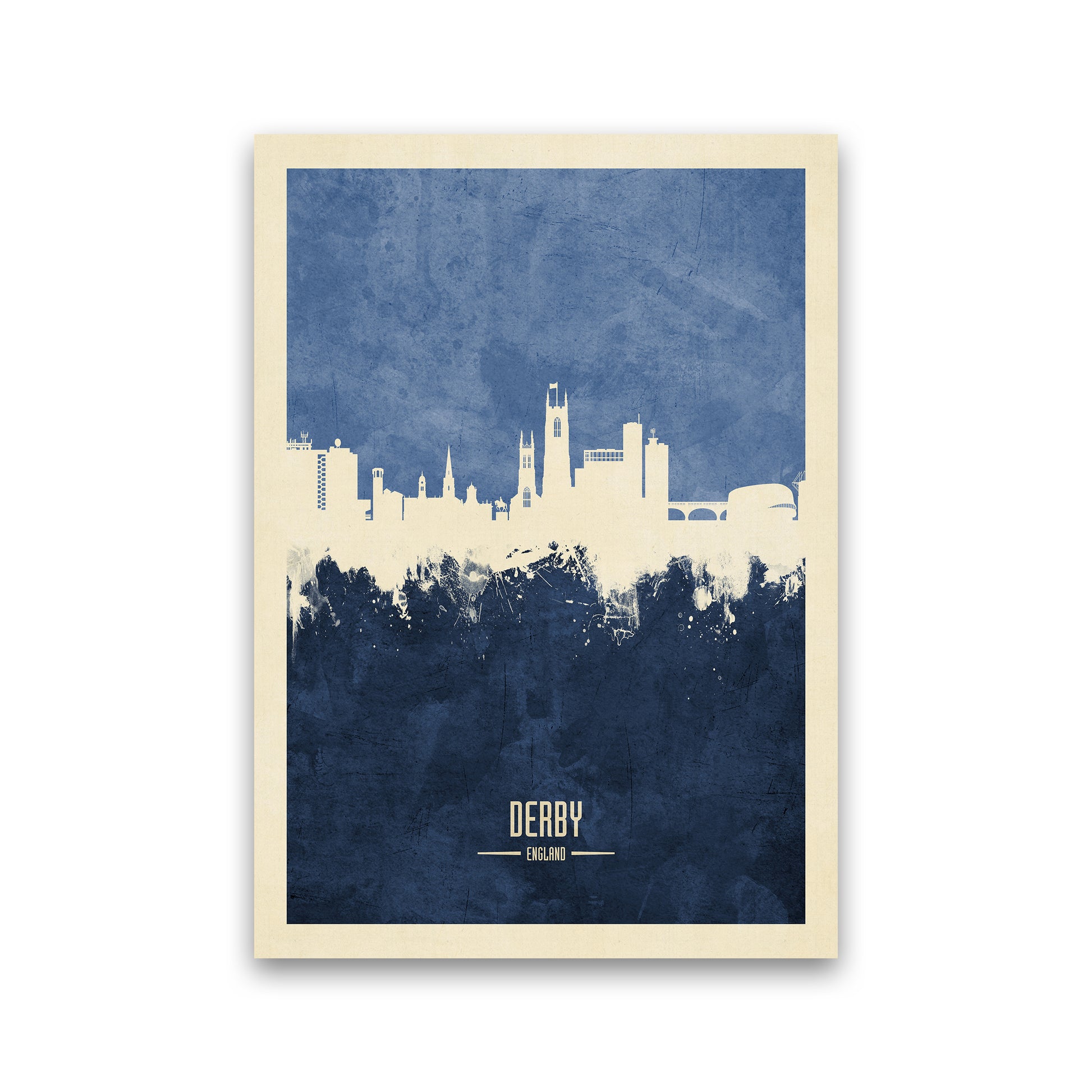 Derby England Skyline Portrait Navy Art Print by Michael Tompsett Print Only