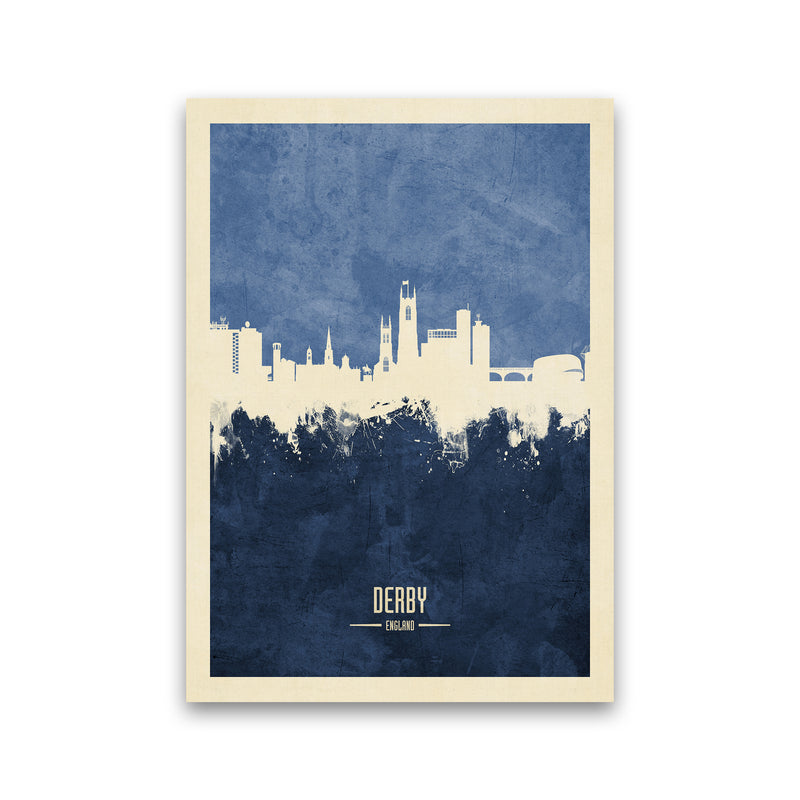 Derby England Skyline Portrait Navy Art Print by Michael Tompsett Print Only