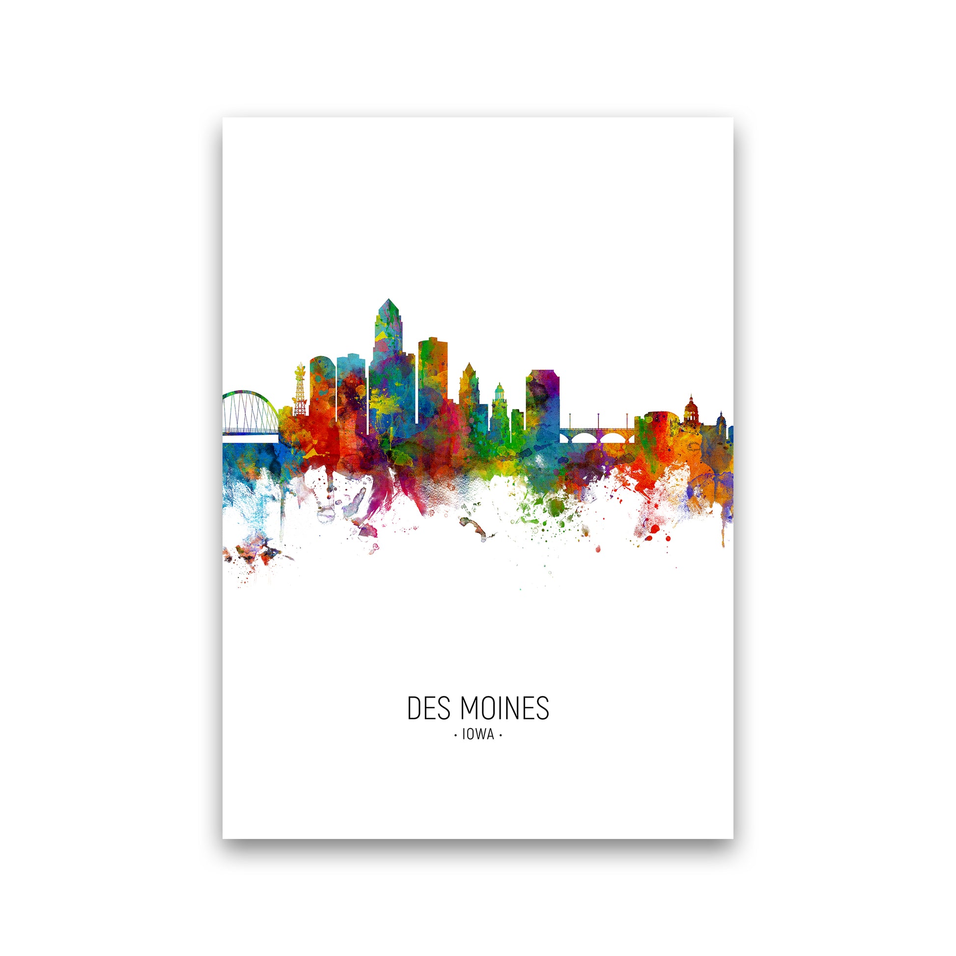 Des Moines Iowa Skyline Portrait Art Print by Michael Tompsett Print Only