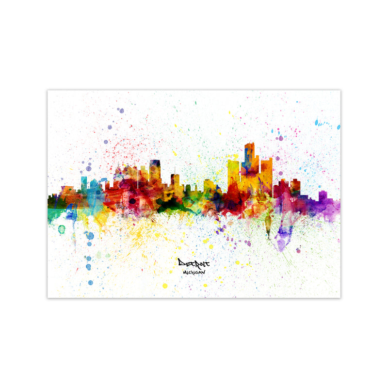 Detroit Michigan Skyline Splash Art Print by Michael Tompsett Print Only