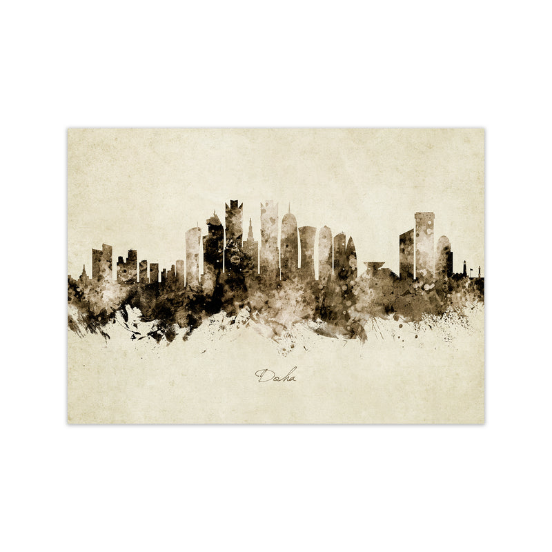 Doha Qatar Skyline Vintage Art Print by Michael Tompsett Print Only