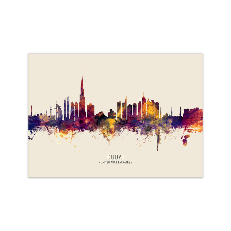 Dubai United Arab Emirates Skyline Autumn City Name Art Print by Michael Tompsett Print Only