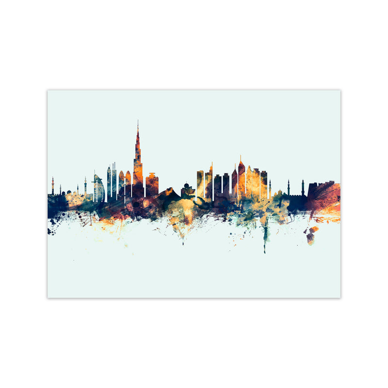 Dubai United Arab Emirates Skyline Blue Orange Art Print by Michael Tompsett Print Only
