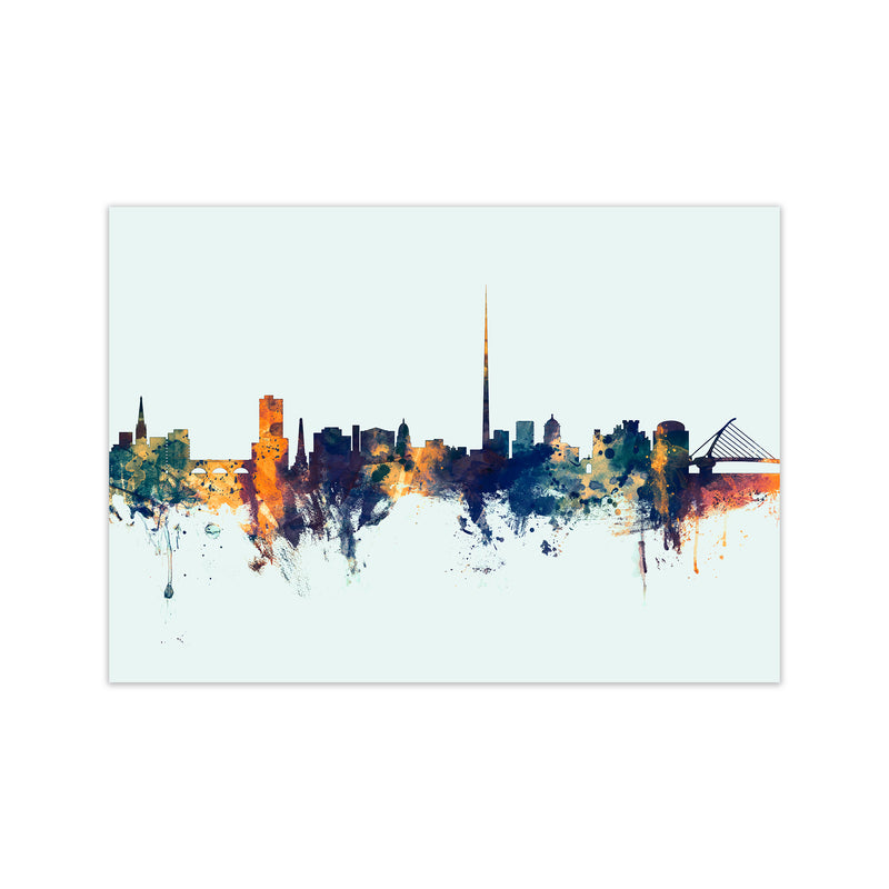 Dublin Ireland Skyline Blue Orange Art Print by Michael Tompsett Print Only