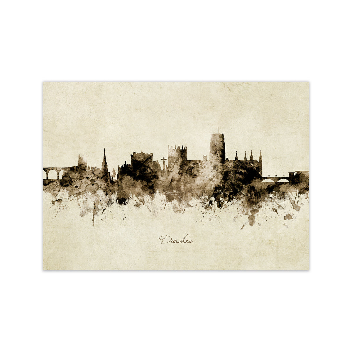 Durham England Skyline Vintage Art Print by Michael Tompsett Print Only