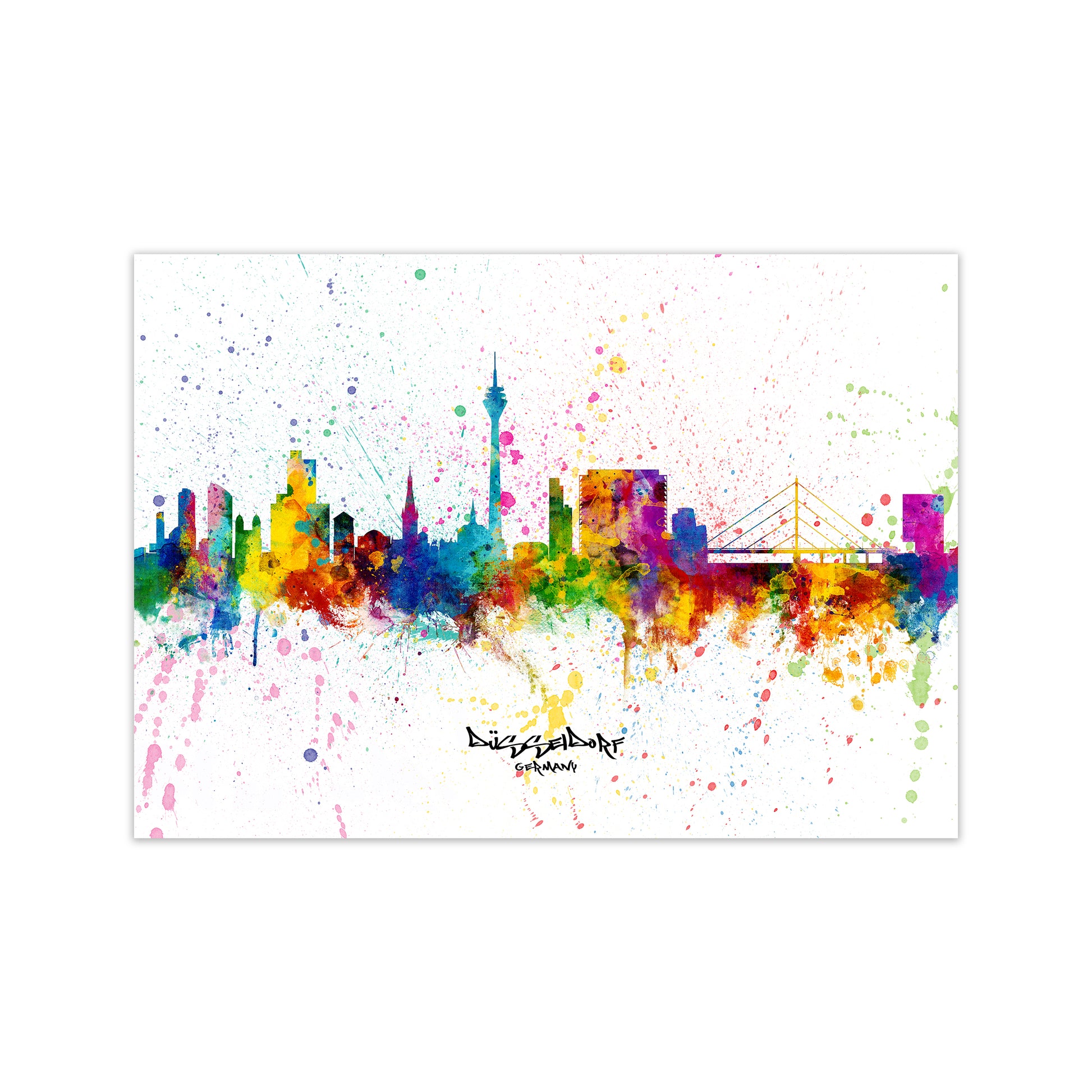 Dusseldorf Germany Skyline Splash Art Print by Michael Tompsett Print Only