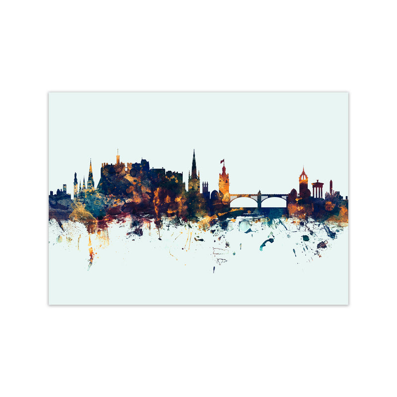 Edinburgh Scotland Skyline Blue Orange Art Print by Michael Tompsett Print Only