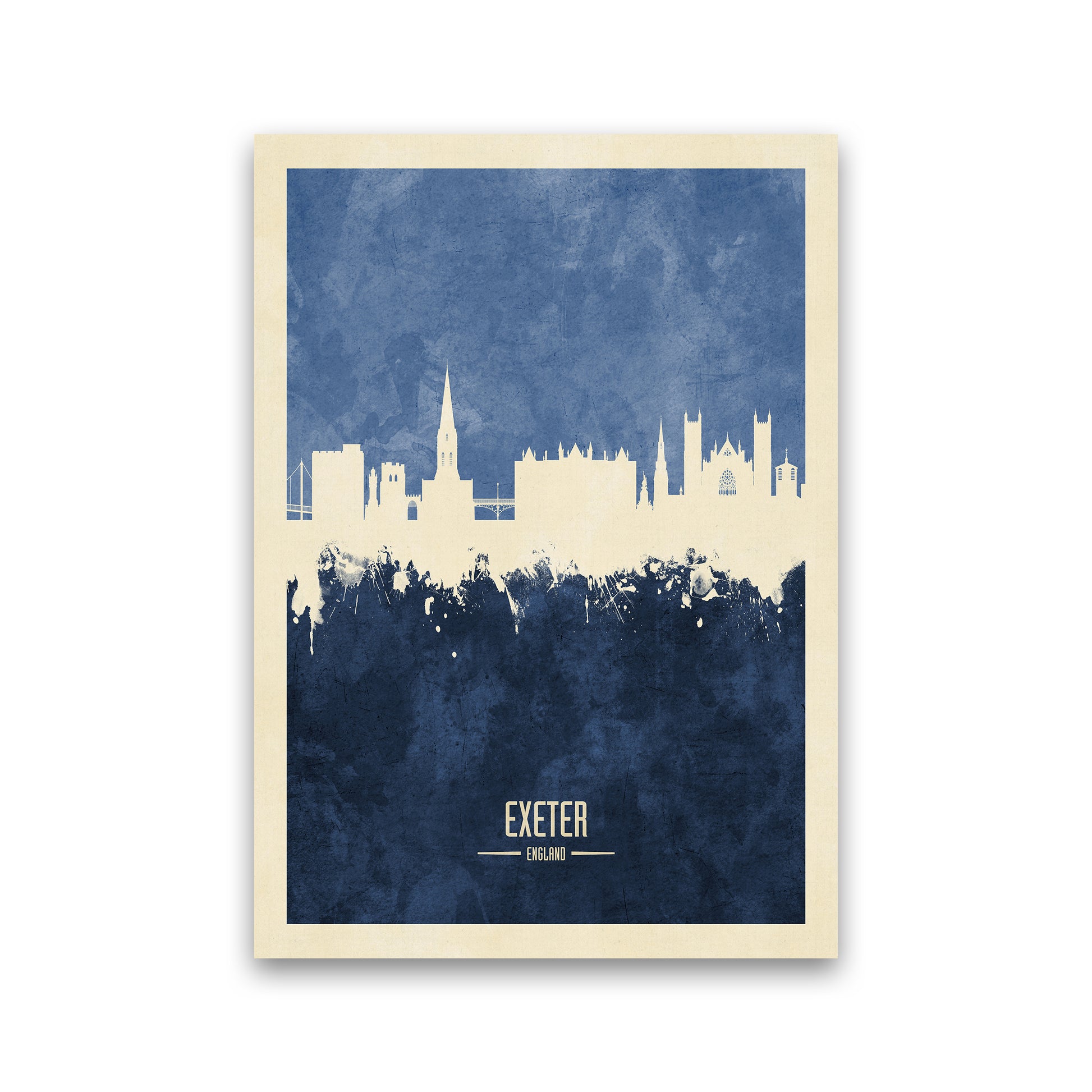 Exeter England Skyline Portrait Navy Art Print by Michael Tompsett Print Only