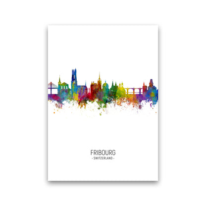 Fribourg Switzerland Skyline Portrait Art Print by Michael Tompsett Print Only