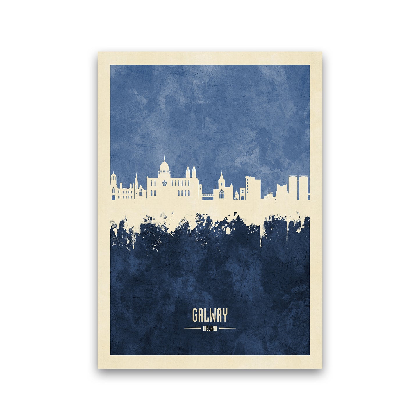 Galway Ireland Skyline Portrait Navy Art Print by Michael Tompsett Print Only