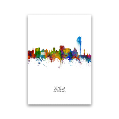 Geneva Switzerland Skyline Portrait Art Print by Michael Tompsett Print Only