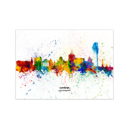 Geneva Switzerland Skyline Splash Art Print by Michael Tompsett Print Only