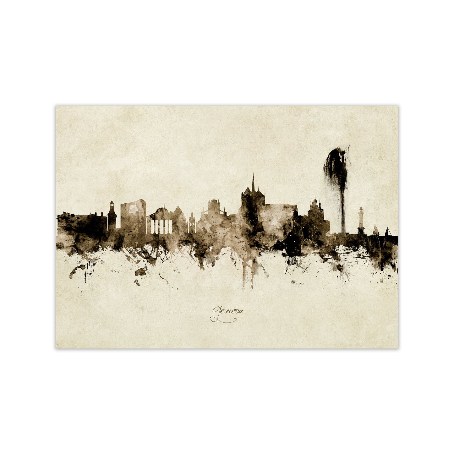 Geneva Switzerland Skyline Vintage Art Print by Michael Tompsett Print Only