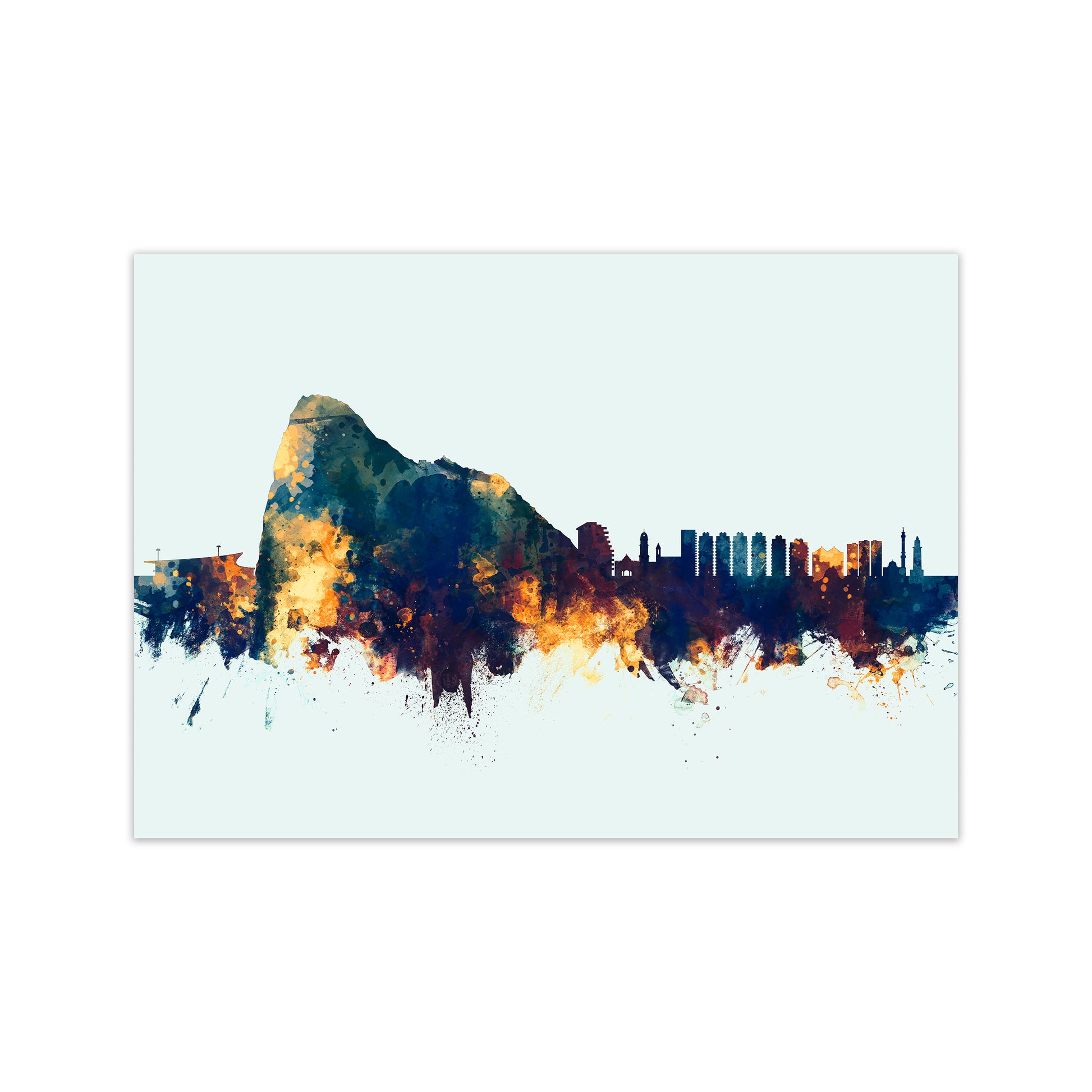 Gibraltar Skyline Blue Orange Art Print by Michael Tompsett Print Only