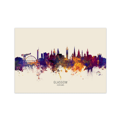 Glasgow Scotland Skyline Autumn City Name Art Print by Michael Tompsett Print Only