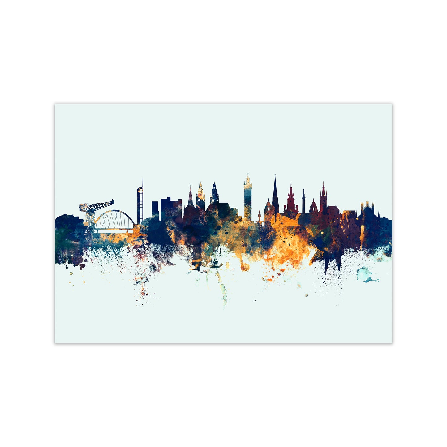 Glasgow Scotland Skyline Blue Orange Art Print by Michael Tompsett Print Only