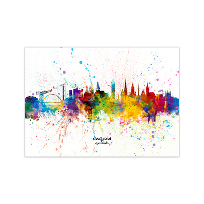 Glasgow Scotland Skyline Splash Art Print by Michael Tompsett Print Only