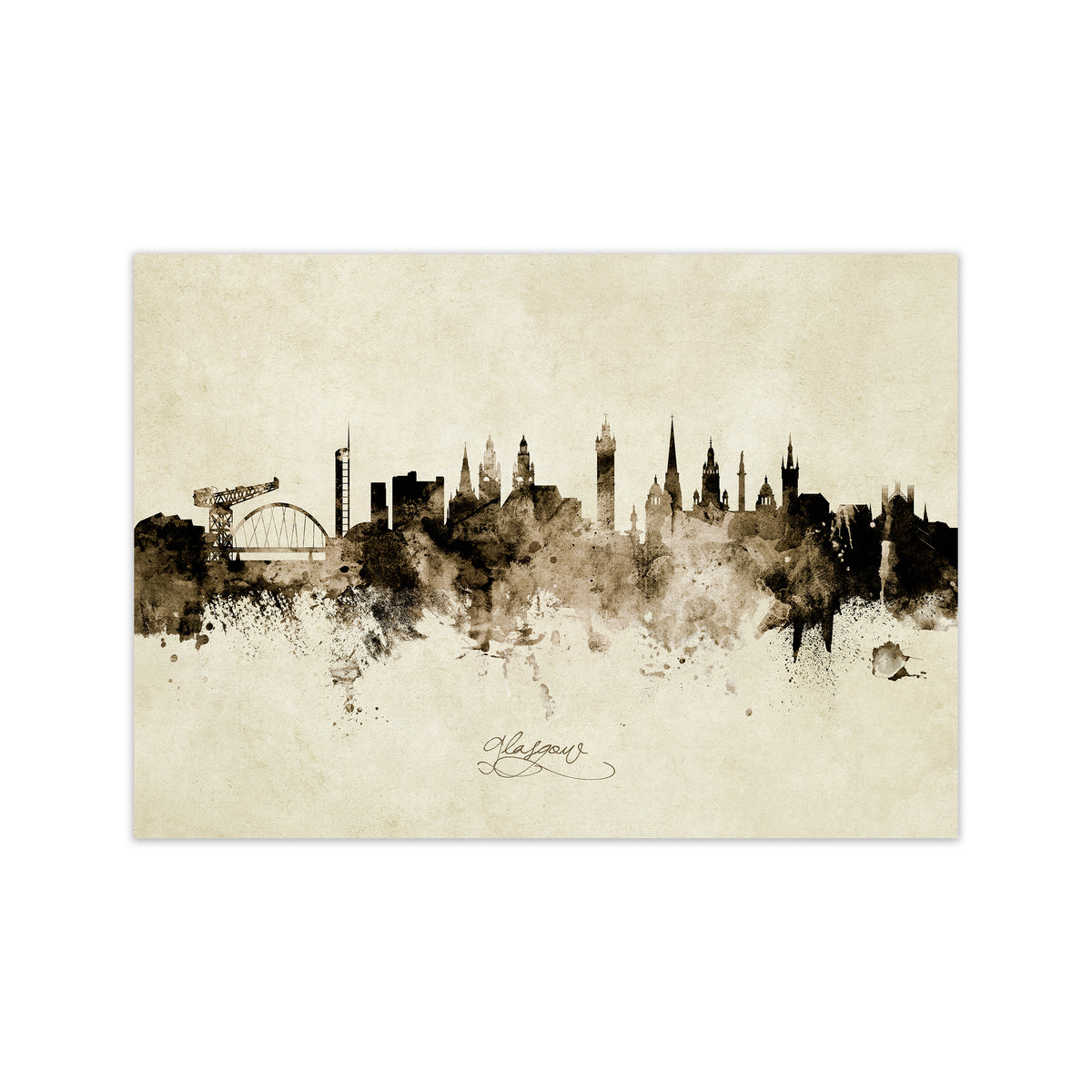 Glasgow Scotland Skyline Vintage Art Print by Michael Tompsett Print Only
