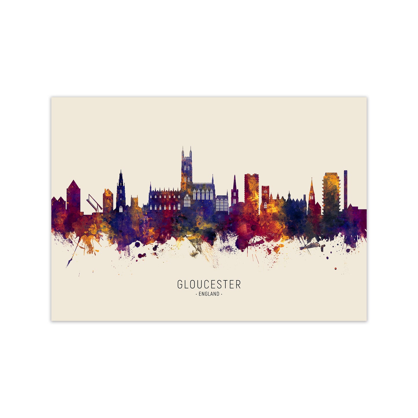 Gloucester England Skyline Autumn City Name Art Print by Michael Tompsett Print Only