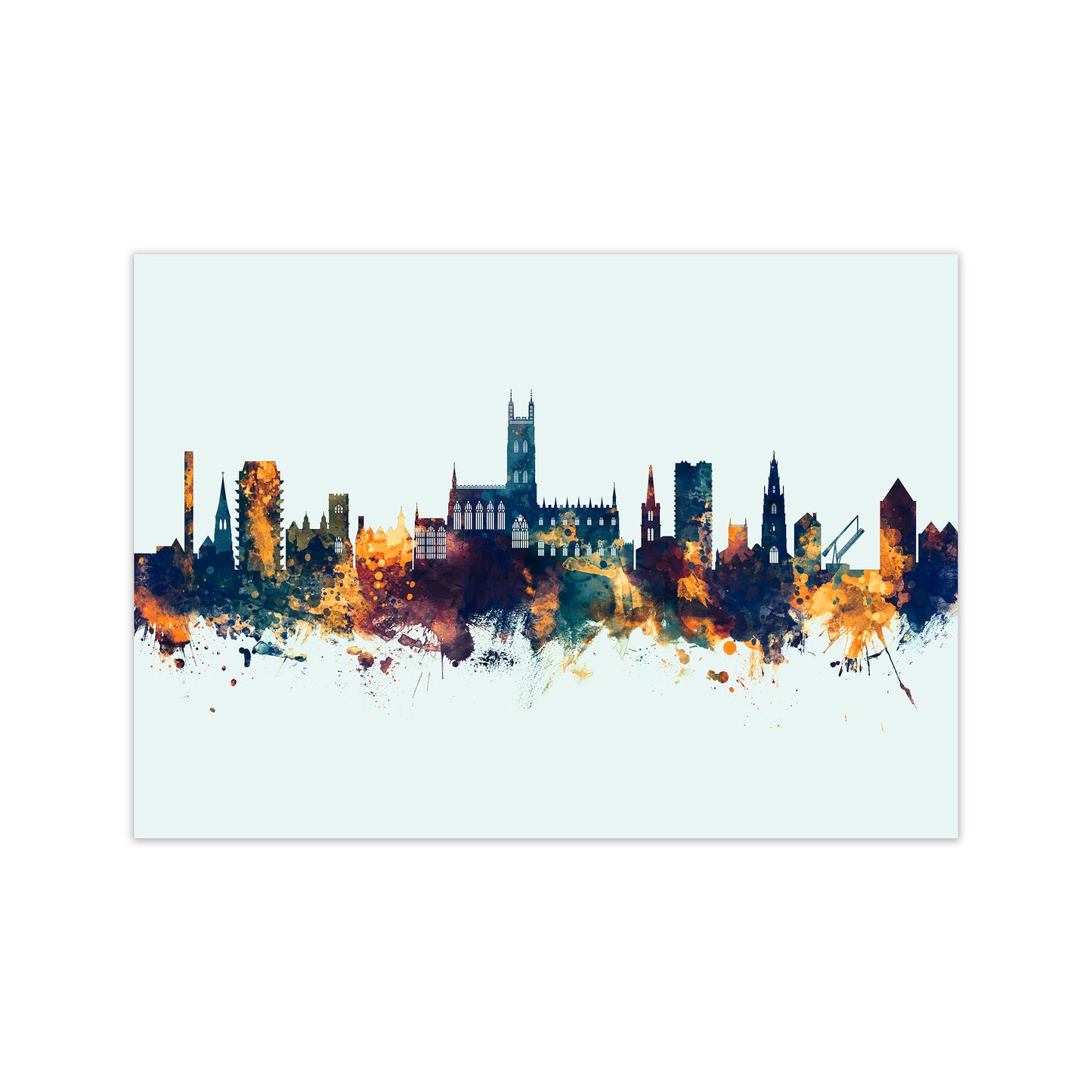 Gloucester England Skyline Blue Orange Art Print by Michael Tompsett Print Only