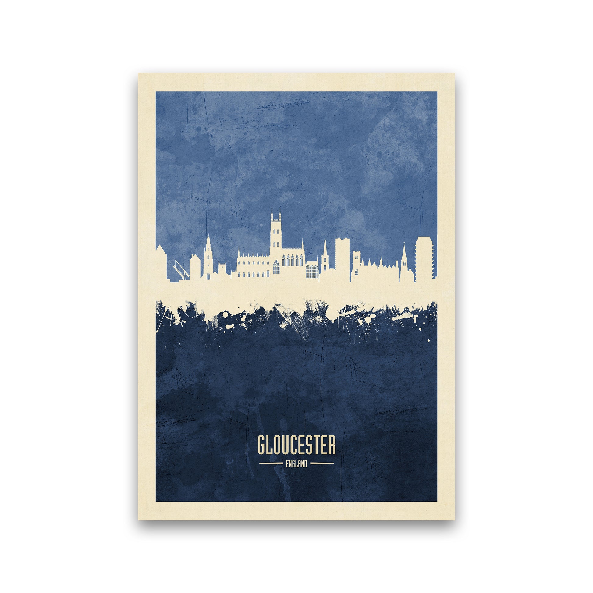 Gloucester England Skyline Portrait Navy Art Print by Michael Tompsett Print Only