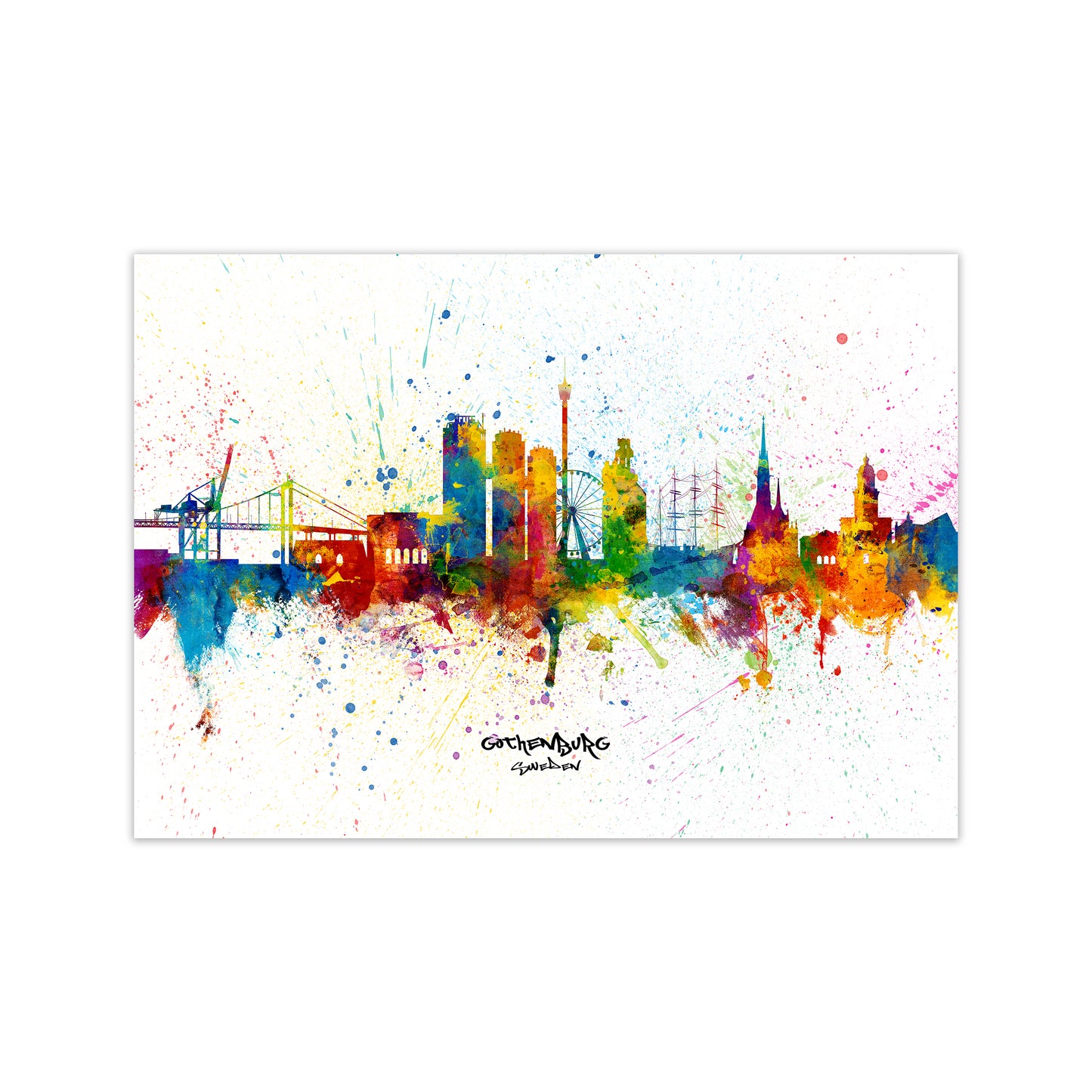 Gothenburg Sweden Skyline Splash Art Print by Michael Tompsett Print Only