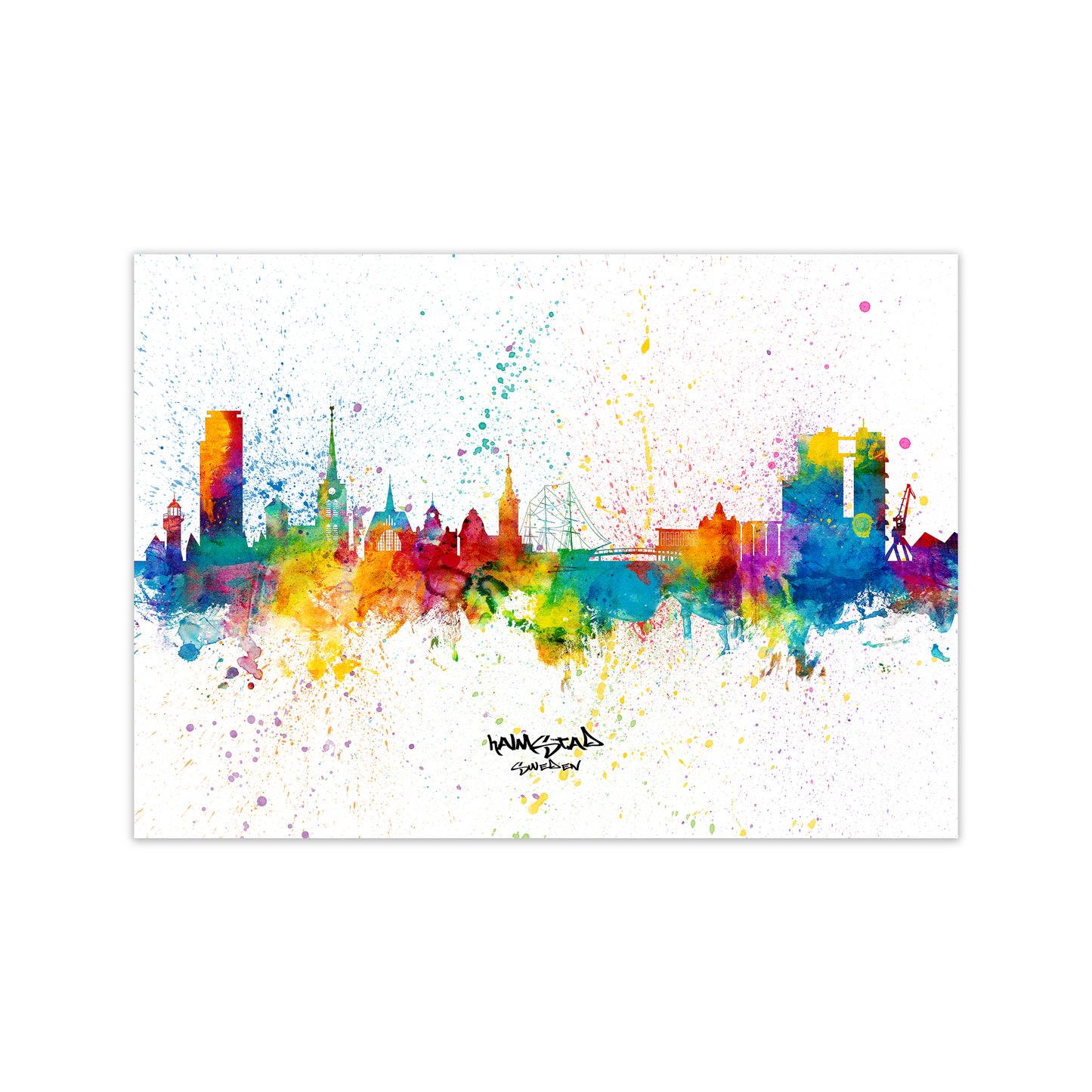 Halmstad Sweden Skyline Splash Art Print by Michael Tompsett Print Only