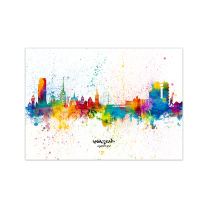 Halmstad Sweden Skyline Splash Art Print by Michael Tompsett Print Only