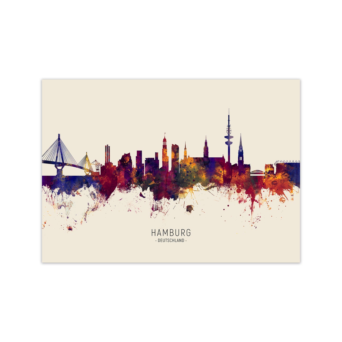 Hamburg Deutschland Skyline Autumn City Name Art Print by Michael Tompsett Print Only